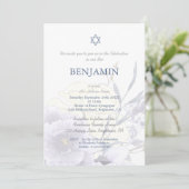 Jewish Boy Blue Floral Naming Ceremony Hebrew Kaart (Staand voorkant)