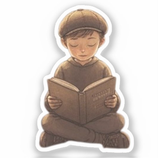 Jewish Boy Reading Book – Cute & Meaningful Design Sticker (Voorkant)
