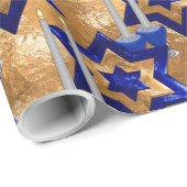 Jewish-Candlesticks-and-Star-3-Gold Cadeaupapier (Rol Hoek)