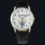 Jewish Candlesticks Shalom Horloge<br><div class="desc">Joodse kandelaars en traditionele gepersonaliseerde geschenken en kleding</div>