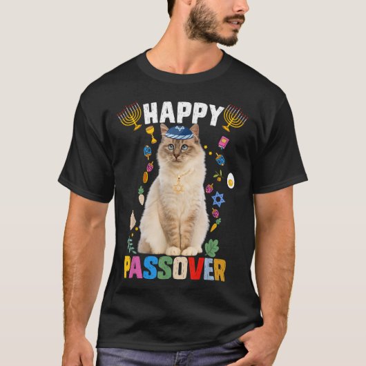 Jewish Cat kippah Happy Passover Matzah Passover H T-shirt (Voorkant)