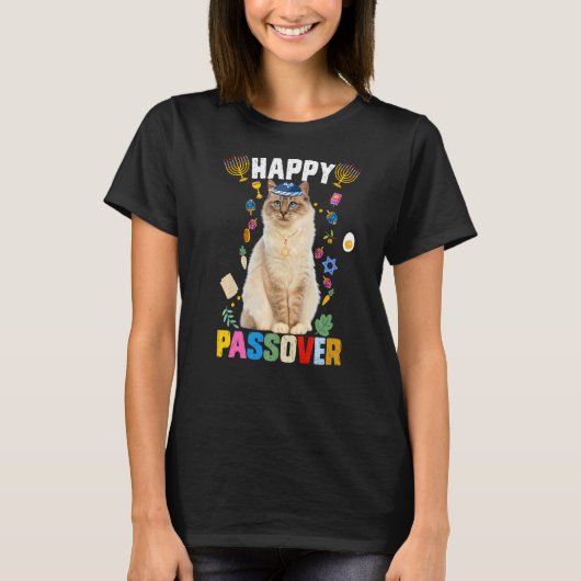Jewish Cat Kippah Happy Passover Matzah Passover H T-shirt (Voorkant)