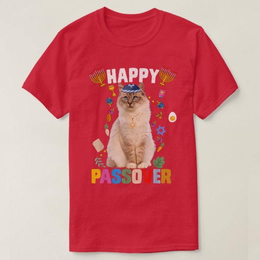 Jewish Cat kippah Happy Passover Matzah Passover H T-shirt (Design voorkant)