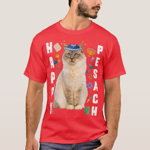 Jewish Cat Kippah Happy Pesach Matzah Passover Hol T-shirt
