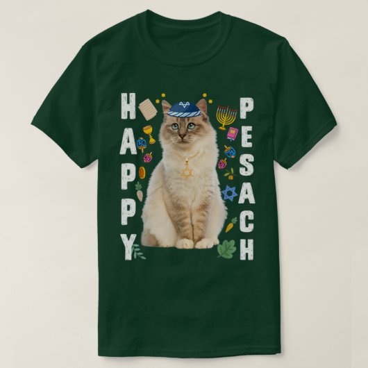 Jewish Cat Kippah Happy Pesach Matzah Passover Hol T-shirt (Design voorkant)