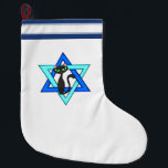 Jewish Cat Stars Grote Kerstsok<br><div class="desc">Joodse Star en schattige kat die je gelukkige joodse Feestdagen wensen.</div>