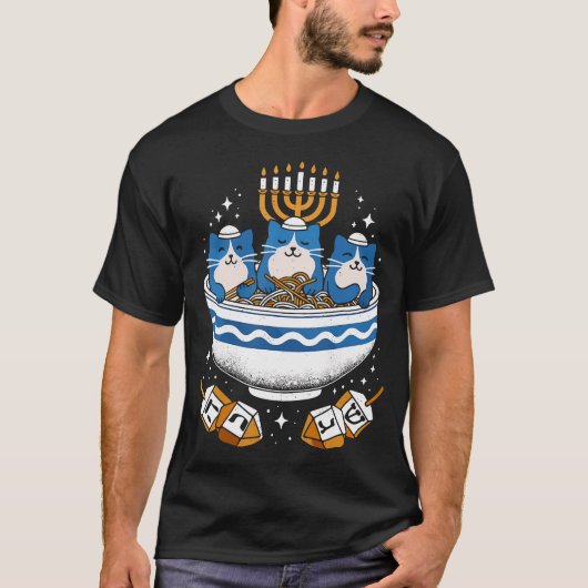 Jewish Cats Ramen Funny Kitten Hanukkah 	s Chanuka T-shirt (Voorkant)