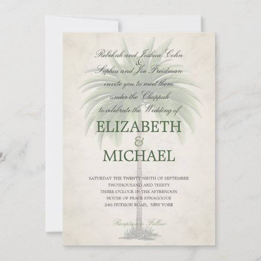 Jewish Chuppah Elegant Modern Champagne Palm Kaart (Achterkant)