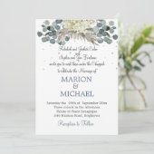 Jewish Chuppah Floral Dusty Blue Elegant Wedding Kaart (Staand voorkant)