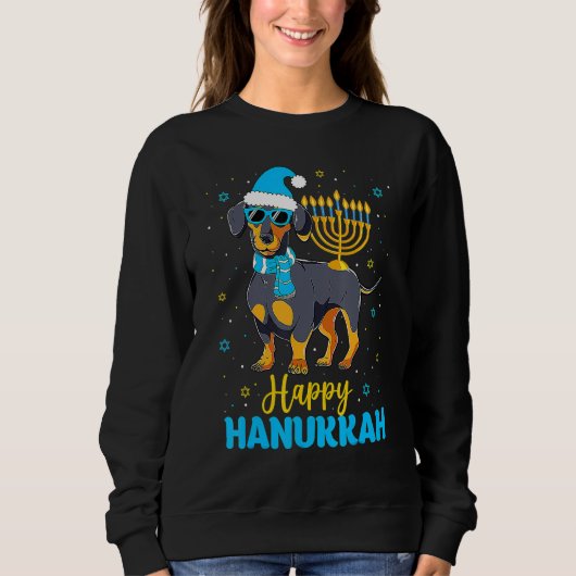 Jewish Dachshund Menorah Happy Hanukkah Chanukah Trui (Voorkant)