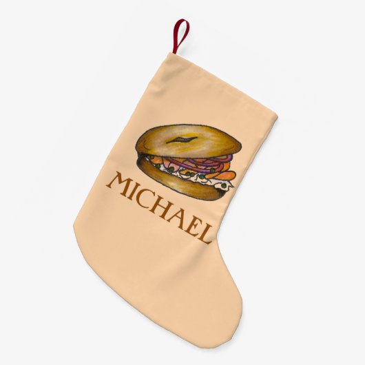 Jewish Deli Bagel Lox Capers Cream Cheese Foodie Kleine Kerstsok (Voorkant (Hangend))