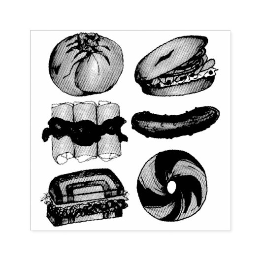 Jewish Deli Foods Bagel Lox Knish Blintz Pickle Rubberstempel (Afrduk)