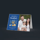 Jewish Festive Holidays Happy Hanukkah Photo Feestdagen Kaart<br><div class="desc">Send your Wishes with this Photo Holiday Card that feature a Hanukkah Script and Watercolor Jewish Holiday Symbols to highlight your greeting message.</div>