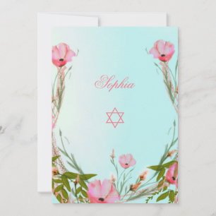Jewish Floral Blue Pink Baby Naming Star van David Kaart