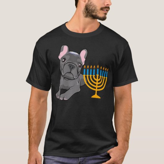 Jewish French Bulldog Frenchie Dog Menorah Hanukka T-shirt (Voorkant)
