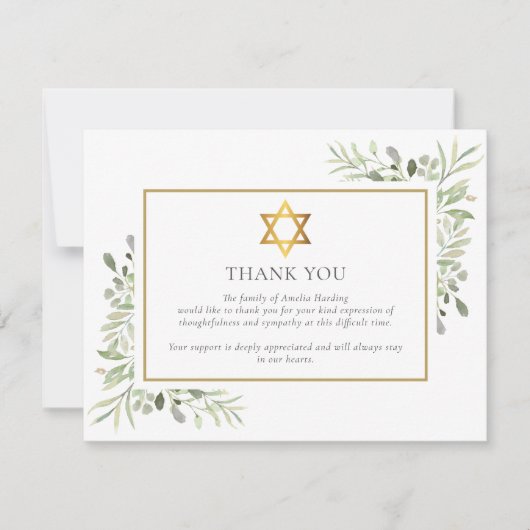 Jewish Funeral Foliage Gold Star van David Foto Bedankkaart (Voorkant)