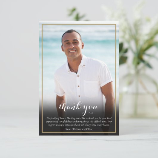 Jewish Funeral Photo Star van David Elegant Script Bedankkaart (Staand voorkant)