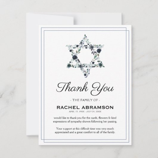 Jewish Funeral Star van David Bedankkaart (Voorkant)