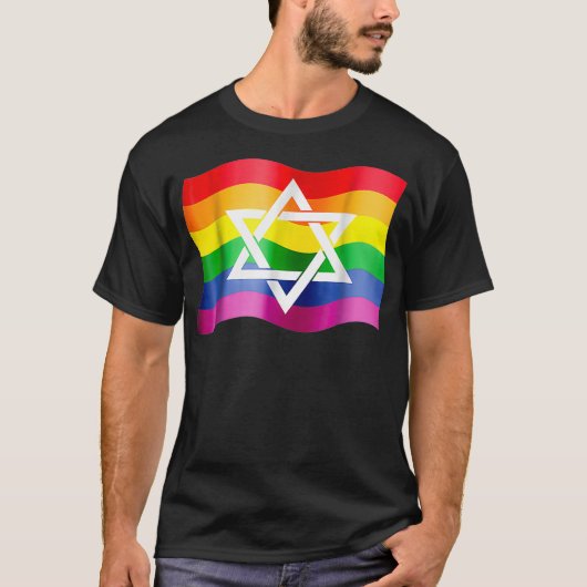 Jewish Gay Pride Wavy Flag with a Star of David T-shirt (Voorkant)