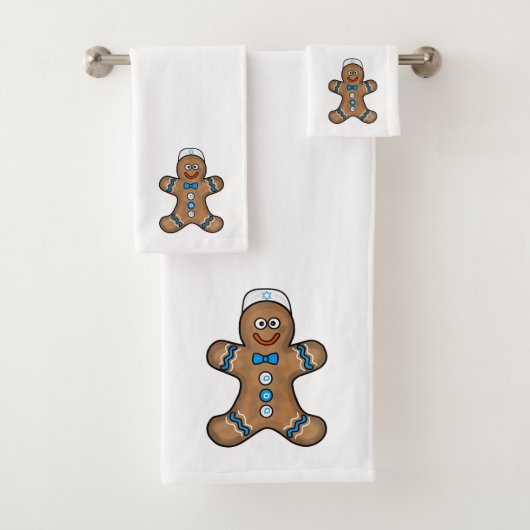 Jewish Gingerbrood Man Chrismukkah Bath Towel Set Bad Handdoek (Insitu)