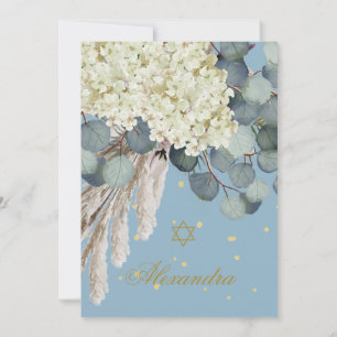Jewish Girl Baby Naming Floral Foliage Blue Gold Kaart