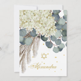 Jewish Girl Baby Naming Floral Foliage Gold Kaart