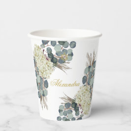 Jewish Girl Baby Naming Floral Green Gold Papieren Bekers