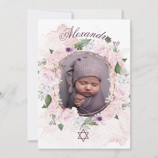 Jewish Girl Baby Naming Fotoroze Roses Kaart (Achterkant)