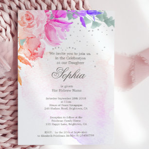 Jewish Girl Baby Naming Paars Lavender Floral Kaart