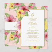 Jewish Girl Baby Naming Pink Floral Hibiscus Kaart (Voorkant / Achterkant)