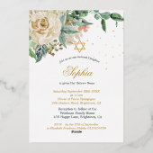 Jewish Girl Gold Baby Naming Pink Roses Religieuze Folie Uitnodiging (Achterkant)