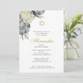 Jewish Girl Photo Naming Floral Blue Gold Kaart (Staand voorkant)