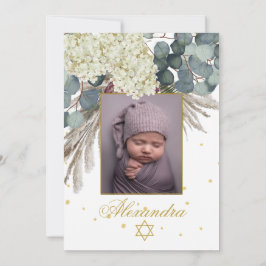Jewish Girl Photo Naming Floral Gold Kaart