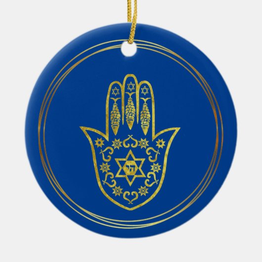 Jewish Gold Hamsa kerstversiering Keramisch Ornament (Voorkant)