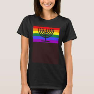 Jewish Hebrew Menorah LGBTQ Gay Pride Flag Queer T-shirt