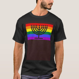 Jewish Hebrew Menorah LGBTQ Gay Pride Flag Queer T-shirt