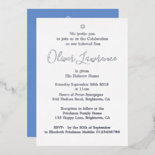 Jewish Hebrew Silver Foil Boy Naming Invitation Folie Uitnodiging