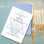 Jewish Hebrew Twin Boys Naming Invitation Kaart<br><div class="desc">Een tweelingjongens Hebreeuwse ceremonie-uitnodiging voor een Naming Day. De sjabloon heeft een blauw ontwerp met de Star van David aan de voorzijde. De sjabloon van het ontwerp is met een blauwe gekleurde tekst die gemakkelijk in uw informatie wordt veranderd. Kies uit een reeks papiertypen. Het omgekeerde heeft een witte Ster...</div>