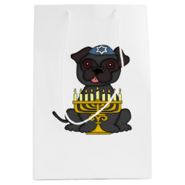 Jewish Holiday-Cute Gray Pug met Menorah Medium Cadeauzakje