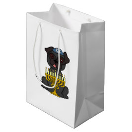 Jewish Holiday-Cute Gray Pug met Menorah Medium Cadeauzakje