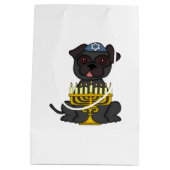 Jewish Holiday-Cute Gray Pug met Menorah Medium Cadeauzakje (Achterkant)
