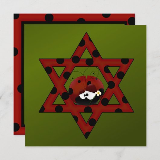Jewish Ladybug Star van David Hanukkah Kaart (Voorkant / Achterkant)