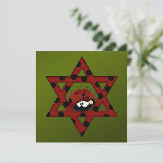 Jewish Ladybug Star van David Hanukkah Kaart (Staand voorkant)