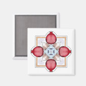 Jewish Luck Magnet - Pomegranate, Hamsa, Knoflook (Voorkant / Achterkant)