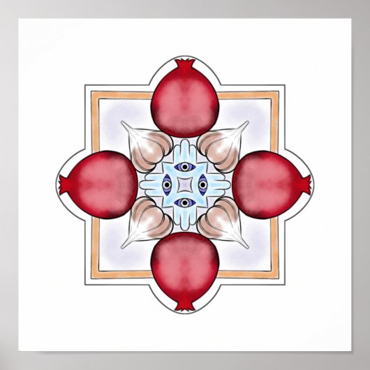 Jewish Luck - Pomegranate, Hamsa, Knoflook Poster (Voorkant)