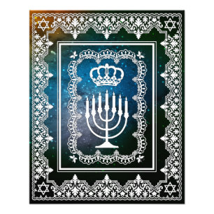 Jewish Menorah Crown Faux Lace Papercut Art print Foto Afdruk