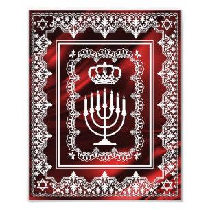 Jewish Menorah Crown Faux Lace Papercut Art print Foto Afdruk