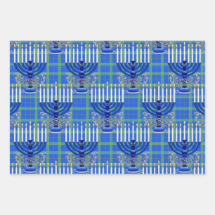 Jewish-Menorah-Pset-Lt-Blue Inpakpapier Vel