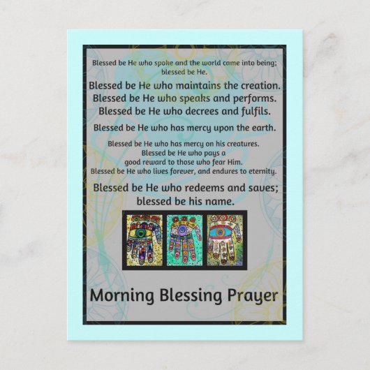 Jewish Morning Blessing Prayer Batik Hamsa Briefkaart (Voorkant)