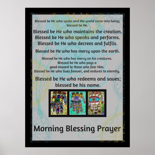 Jewish Morning Blessing Prayer Batik Hamsa Poster (Voorkant)